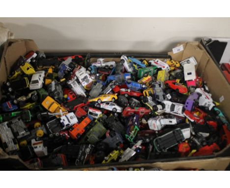 A BOX OF DIECAST VEHICLES MAINLY CARS AND VANS BY CORGI, MATCHBOX, LLEDO ETC. (TRAY NOT INCLUDED)