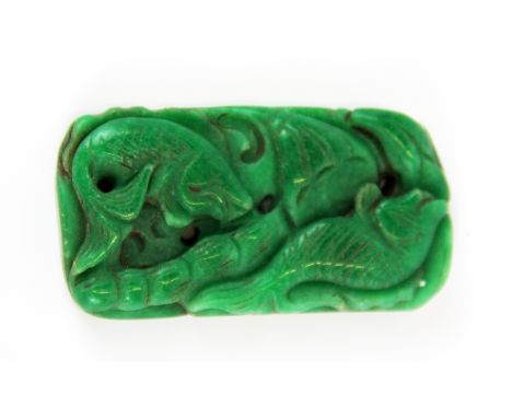 A Chinese carved green jade/hardstone panel, H. 7.3cm.