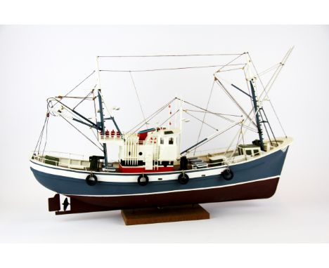 A handmade wooden model of a fishing trawler, L. 58cm. Prov. Bertie Bardell estate.