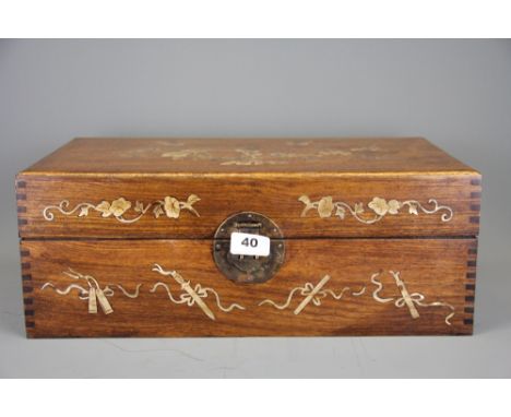 A Chinese mother of pearl inlaid hardwood box, 45 x 25 x 17cm.