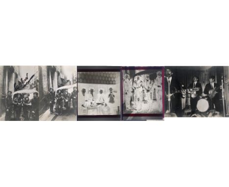 EARLY BEATLES PHOTOGRAPHS AND NEGATIVES. Three photographs and two negative comprising: one photograph bearing 'Cavern Mecca'