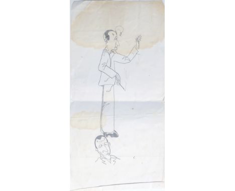 JOHN LENNON DRAWING. A sketch on paper by John Lennon, depicting a man with cigarette holder waving goodbye. Measures approx 
