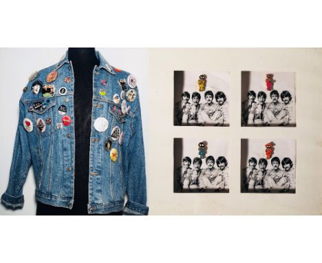 DENIM JACKET WITH ORIGINAL BADGES/BEATLES SGT PEPPER'S BADGES. A vintage men's denim jacket (label reads 'Quality Stealth Str