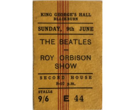 BEATLES KING GEORGE'S HALL BLACKBURN 1963 TICKET. Another from the Beatles &amp; Roy Orbison show on Sunday 9th June 1963. In