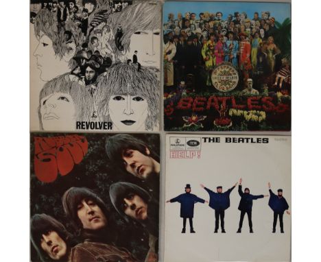 STUDIO UK LPs. Very neat bundle of 4 x early UK pressing LPs. Titles are Help! (PMC 1255 -2/-2 - glossy VG+/Ex), Revolver (mo