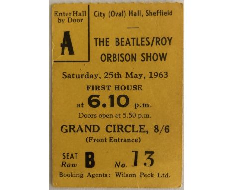 BEATLES CITY HALL SHEFFIELD 1963 TICKET. From the Beatles &amp; Roy Orbison show on 25th May 1963. In very good condition - s