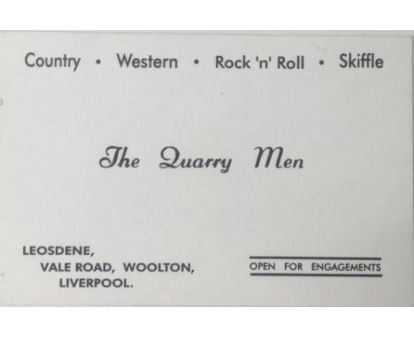 QUARRYMEN BUSINESS CARD. Original business card c1957 advertising the services of The Quarry Men whose members (Paul, George 