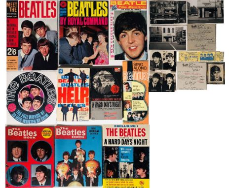 BEATLES ORIGINAL PHOTOGRAPHS / FAN CLUB ITEMS / MAGAZINES. Collection of Beatles memorabilia to include: three original black