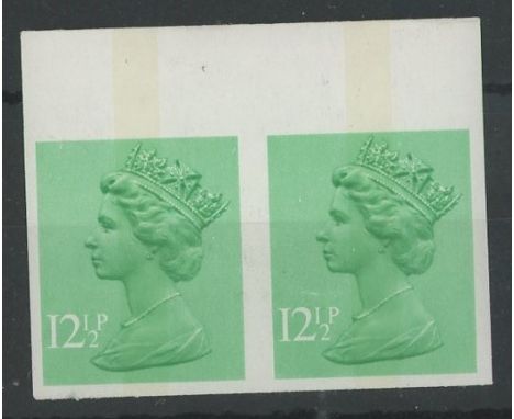 1982 12½p light emerald top marginal imperforate horizontal pair U/M, slight diagonal crease. SG X898a Cat £120