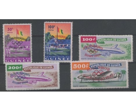 Guinea: 1960 Olympic Games set U/M. 500f has overprint inverted.  SG 248-252 Cat £99 (5)