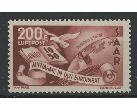 1950 Council of Europe 200f U/M, fine. SG 295 Cat £225