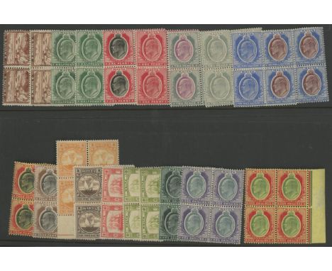 1904-14 wmk Mult Crown CA set + extra ¼d, ½d &amp; 5d in Mint blocks of 4 (5/- U/M). SG 45-63 Cat £1300 (80)