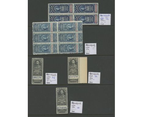 Revenues: 1897 Gas Inspection 50c block of 4, $1 block of 6 Van Dam FG19 &amp; FG21, 1930 Weights &amp; Measures 30c, $2, $10