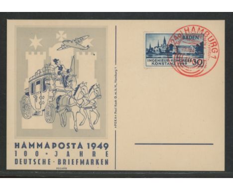 Baden: 1949 Engineers Congress 30pf  F/U on special postcard, fine. SG FB46 Cat £110