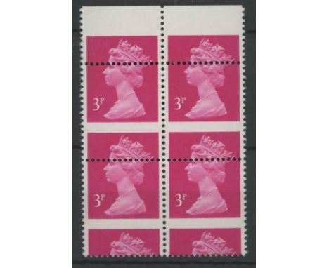 3p bright magenta spectacularly misperfed block of 4. U/M, fine. (4)