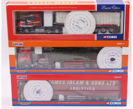 Corgi Classics 1/50th scale road transport group of 3 comprising No. CC13231 DAF XF Curtainside, No. CC12808 Scania Bulk Tipp