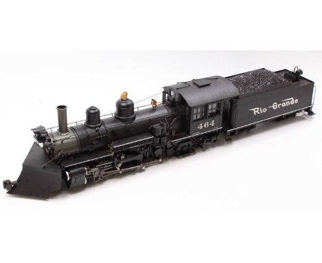 Bachmann G Scale electric model of a K27 Rio Grande 2-8-2 Locomotive and tender, finished in black with Rio Grande livery and