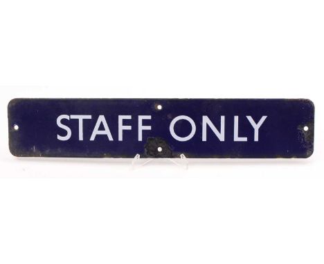 An original British Rail Eastern Region blue enamel sign 'staff only', some chipping around two of the four fixing holes, sig