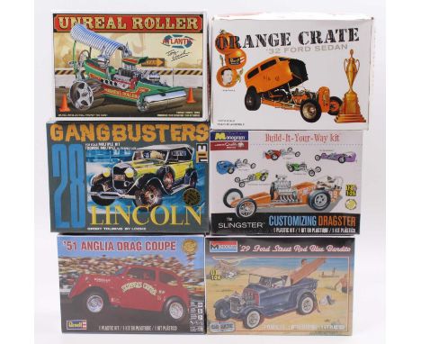 Revell, Atlantis, Monogram, and MPC 1/24th and 1/25th scale model kit group of 6, with examples including a Revell 1/25th sca