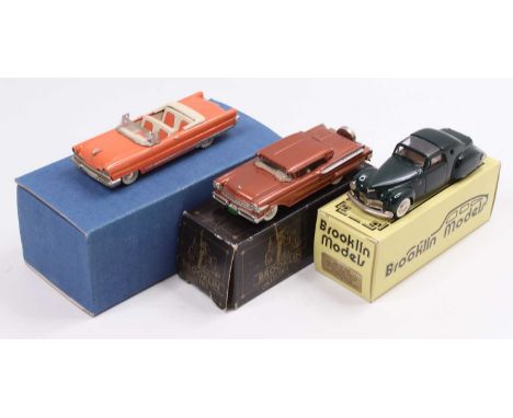 A 1/43 scale white metal vehicle group to include a Brooklin Models No. BRK X2 1946 Lincoln Continental, a Brooklin Models No
