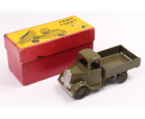 A Britains No. 1334 Army lorry comprising of light military drab green body with matching hubs and rear tipping back, housed 