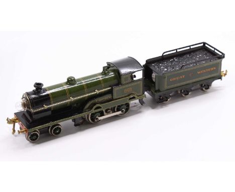 Bing 4-4-0 loco &amp; 6-wheel tender ‘Great Western’ ‘Mercury’ No.3433 18v motor, green lined yellow &amp; black. A few marks
