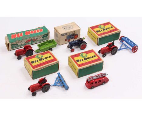 A Wee World Series boxed miniature scale diecast group to include a K49 tractor &amp; roller, a K51 fire engine, K50 tractor 