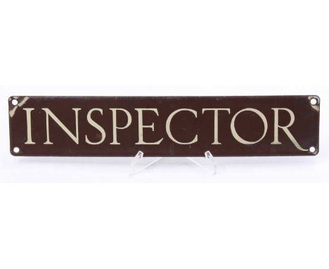 A BR Western Region Inspector enamel sign, four fixing holes and measures 12 inches by 2.5, very good condition.