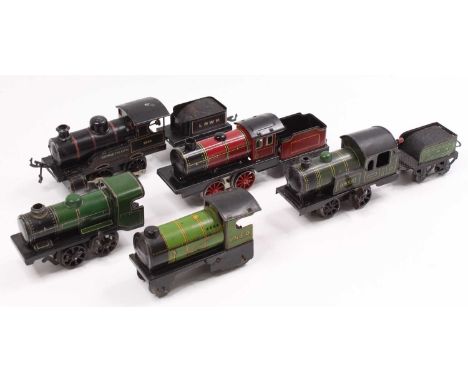 Five locos: Karl Bub clockwork 0-4-0 loco &amp; tender GNT green lined black &amp; white (E); Karl Bub 0-4-0 loco &amp; tende