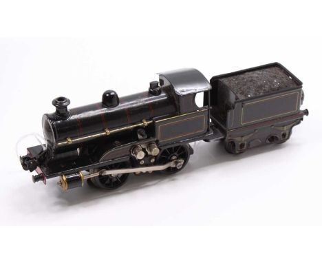 Marklin 0-gauge electric loco 0-4-0 with 4-wheel tender, black lined red. Very few marks (VG)
