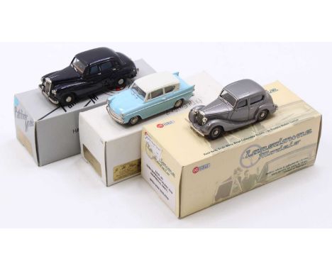 A Pathfinder Models and Lansdowne 1/43 scale white metal vehicle group to include a PFM 24 1957 Daimler Conquest Century, a P