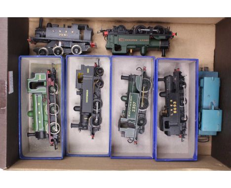 Seven unboxed mainly tank 00-gauge locos: Hornby 0-6-0 GNR 1241; Southern 0-4-4 225; kit built Southern 0-4-2 No.2357; Bachma