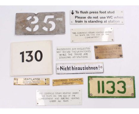 One tray containing a quantity of mixed plastic and enamel travel interest signs to include 'advisory notices detailing steam