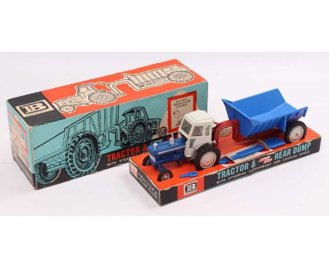 A Britains No. 9630 Shawnee Poole tractor and rear dump, comprising of blue &amp; grey tractor with matching red and blue tra