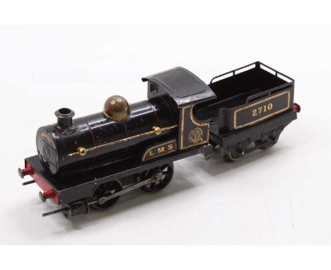 1925 Hornby No.1 loco &amp; tender clockwork, lined crest on cab, gold lined ‘LMS’ on both splashers, 3 single red boiler ban
