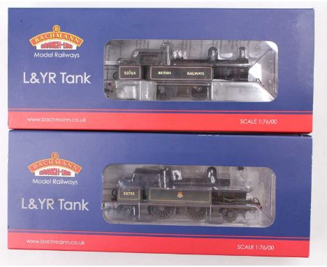 Two Bachmann Branch-Line L&amp;YR 2-4-2 tanks, both BR lined black liveries: 31-170 50764 ‘British Railways’ on tanks 6DCC (N