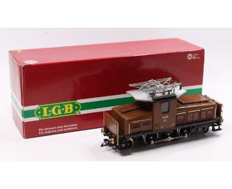 LGB 'Big Train' G scale electric outline 2-4-2 loco No. 212 with pantograph, brown, 0-24v DC, LGB ref. 21440, missing interna