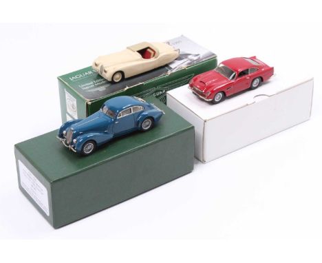 Collection of 3 white metal 1/43rd scale cars to include a SMTS CL28 Aston Martin DB4GT, a Lansdowne LDM 105E 1939 Embiricos 