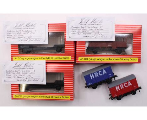 Three ‘Jodel’ ‘neverwazza’ Hornby-Dublo style wagons: two 4342 GW sleeper wagons &amp; 4341A WR brake van. With two HRCA good