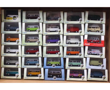 A collection of 30 Oxford 1/76 scale VW related diecast miniatures to include a Neptune blue &amp; white VW bay window truck,