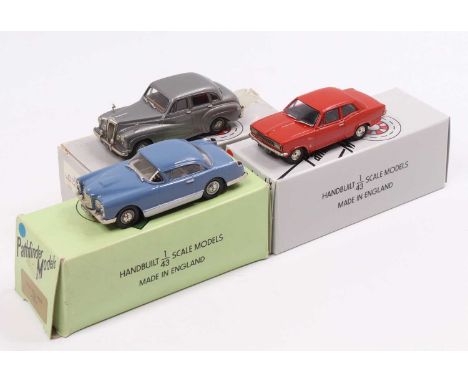 A Pathfinder Models 1/43 scale white metal vehicle group to include a PFM 34 Vauxhall Viva HB 1968 saloon, a PFM CCI 1960 Fac