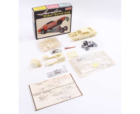 A Jo Han 1/25th scale model kit of a Javelin 'Super' Funny Car in its original box with the instructions and transfer sheet