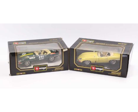 2 Burago Diamonds 1/18th scale diecasts comprising No. 3016 Jaguar E Type Cabriolet in green, and No. 3026 Jaguar E Type Cabr