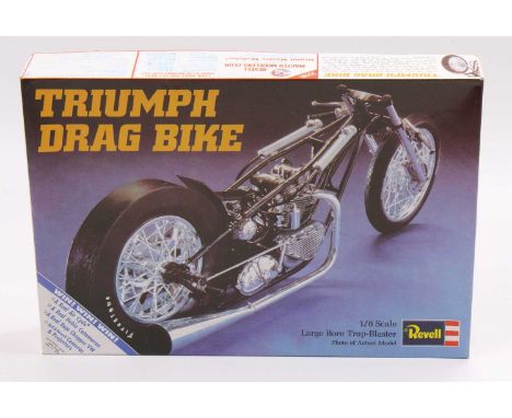 A Revell 1/8th scale No. H-1560 Triumph Drag Bike large bore trap blaster in its original box with instructions