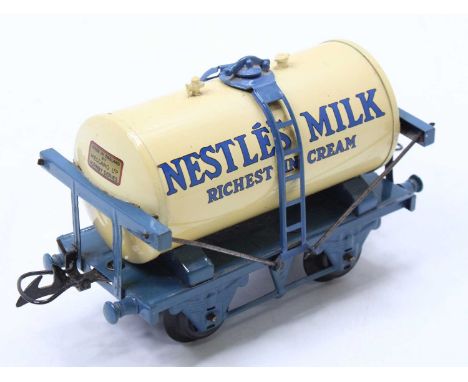 1936-9 Hornby ‘Nestle’s’ milk tank wagon. Appears to be a total repaint to a very high standard. Light blue standard base, la