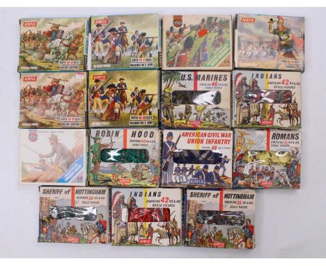 Airfix HO/OO scale boxed figure group of 15, with examples including Sheriff of Nottingham, U.S. Marines, Ancient Britains, a