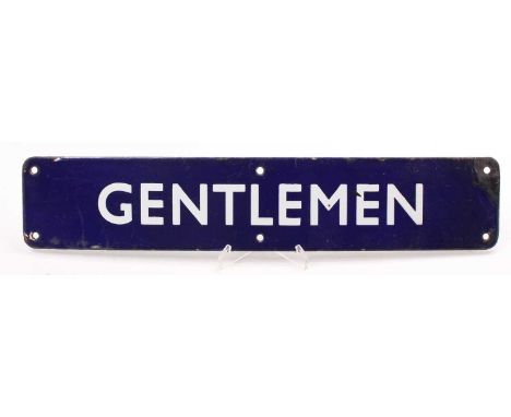 A BR eastern region original blue enamel sign "Gentlemen". Has 6 fixing holes and is in good order except for a chip at the t