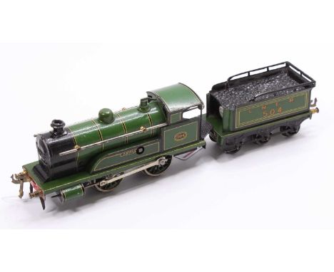 Bing clockwork 0-6-0 loco &amp; 6-wheel tender, LNER 504 ‘Apollo’ green lined yellow &amp; black. Light crazing to paintwork 