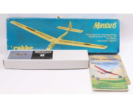 Robbe No.3154 Balsawood kit for a Marabu 6 Glider, boxed, together with a Minimoa 1/12th scale balswood glider kit, sold with