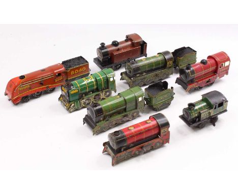 Eight Wells, Brimtoy &amp; Wells Brimtoy clockwork locos, all (VG-E): 4-4-0 ‘King George’ streamlined 8040 brown &amp; orange